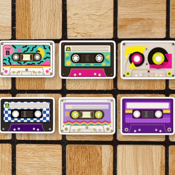 Music Cassette Sticker Pack of 6 Vinyl Stickers Waterproof Die Cut Sticker Set - Picture 1 of 4